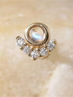 14K Solid Gold Moonstone with Moissanite Stud